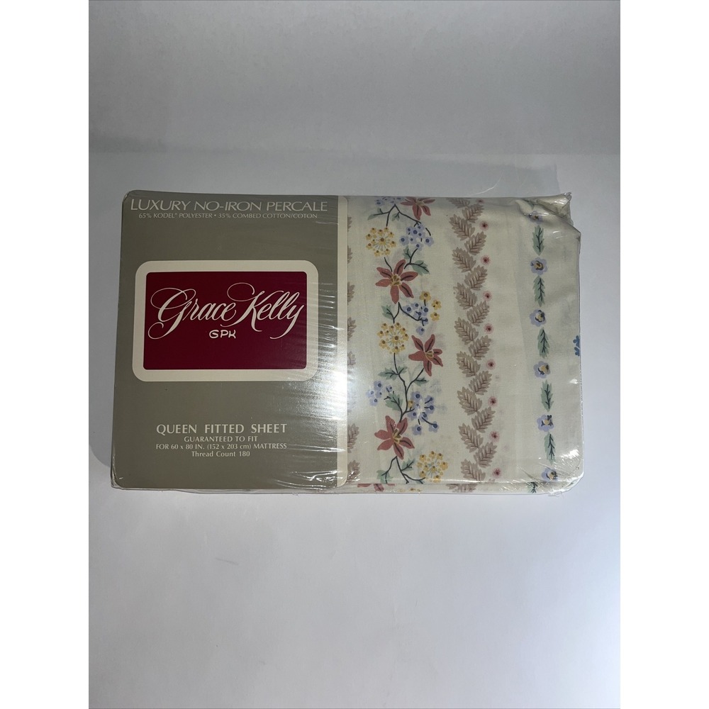 VTG Springmaid Grace Kelly Queen Fitted Sheet No Iron USA Floral NEW in PACKAGE